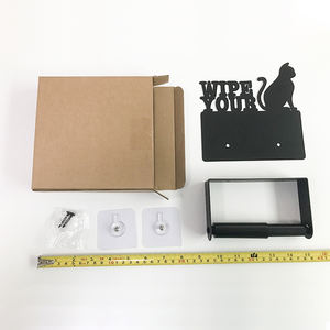 <strong>Toilet</strong> <strong>Roll</strong> <strong>Holder</strong> Matt Black in Wall Mounted and Sticky Adhesive Metal Iron Paper Container Storage Animal Cat <strong>Novelty</strong> Modern - Product Image 6