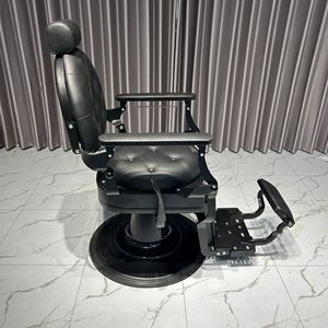 Fauteuil de barbier rétro pour hommes avec accoudoirs rotatifs en métal, pivotant à 360 degrés, réglable en hauteur, <span class=keywords><strong>repose</strong></span>-pieds pour salon de coiffure - Product Image 6
