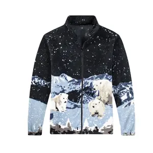 <span class=keywords><strong>2021</strong></span> China fábrica Animal oso estampado Polar polar de una sola capa soporte Cuello de piel Casual invierno hombres prendas de vestir chaqueta de lana - Product Image 2