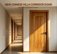 Portes intérieures en bois massif chêne chaud avec cadre encastré à coins coupés et poignée noire mate pour projets de rénovation résidentielle de villas