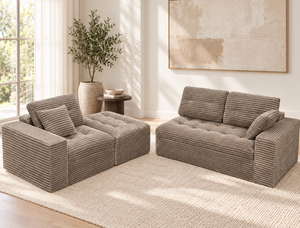 Canapé sectionnel moderne en velours côtelé convertible en forme de L, capitonné, pour salon et hôtel - Product Image 1