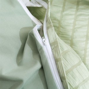 Basit stil düz renk ev tekstili Polyester gofre zanaat nevresim yorgan kapağı 3 adet yeşil fırçalanmış sabsabnevresim takımı - Product Image 6