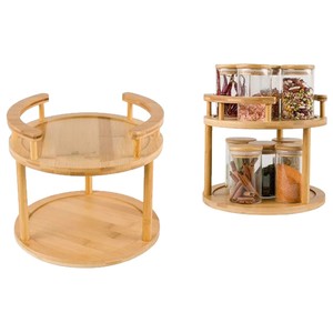 Estante giratorio de bambú de doble capa para especias con tapa de madera, organizador hermético de cocina para especias y cosméticos, tamaño L - Product Image 5