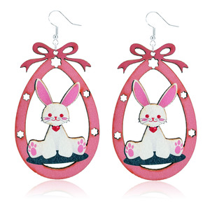 Pendientes de madera con diseño de conejo de Pascua, huevos, flores y animales adorables para mujer y niña, venta al por mayor, primavera 2026 - Product Image 2
