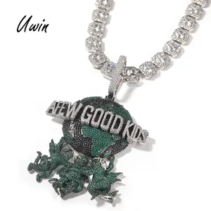 Hip Hop Three Angel Pendants Trendy Pendant Colorful CZ Round Pendant Jewelries Green Blue Rapper Necklace