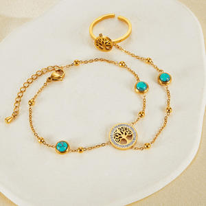 Venta caliente de acero inoxidable con incrustaciones de circón Árbol de la vida de moda versátil turquesa Ins viento <span class=keywords><strong>Cadena</strong></span> de mano en Europa y América - Product Image 3