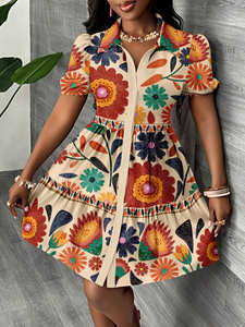 Mini abito Casual con stampa leopardata in tutto il modello in vita naturale tessuto digitale semplice stile Sexy per l'estate - Product Image 2