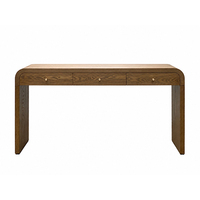 Table console longue Walut à design incurvé avec 3 tiroirs, table d'entrée avec poignées dorées, table d'appoint de rangement pour salon.