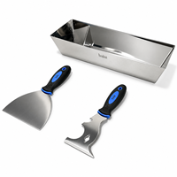Kit de 3 outils de réparation de cloisons sèches en acier inoxydable avec spatule et raclette, poignée antidérapante, pour travaux de construction