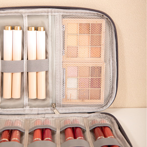 Bebeland-Bolsa de almacenamiento de maquillaje, estuche de cosméticos de gran capacidad para lápiz labial, base, organizador portátil de viaje, gris, negro, cian - Product Image 5