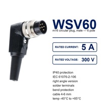 Connecteur circulaire M16 6 pôles IP40 IEC 61076-2-106 5A 300V, fiche à souder à angle droit avec joint fileté pour équipement médical