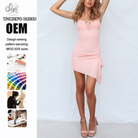 Robe mini moulante décontractée pour femme, personnalisée en usine, sexy, à fines bretelles, froncée, avec cordon de serrage, pour l'été, les fêtes et les vacances