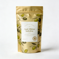 Sachet alimentaire vide personnalisé imprimé or mat métallisé, refermable avec fermeture éclair et encoche de déchirement, vente en gros