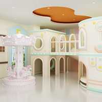 Parque Infantil Interior Suave Estilo Macaron Pastel con Mini Carrusel, Torre de Juego de Múltiples Niveles para Guarderías, Boutiques y Centros Comerciales