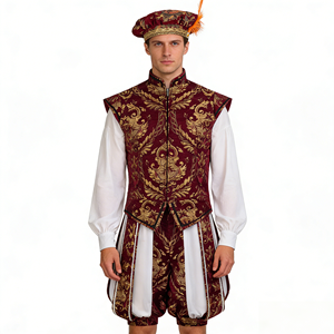 Disfraz de Rey Medieval Renacentista Tudor para Hombre, Chaleco Bordado, Pantalones Tipo Calabaza, Conjunto con Sombrero - Product Image 1