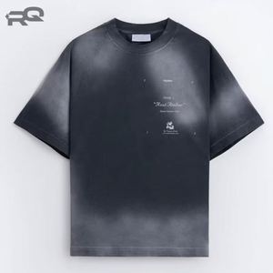 T-shirt décontracté pour homme à manches courtes en coton tricoté 100 %, coupe oversize, col rond, effet délavé, anti-boulochage, avec motif stylé - Product Image 1