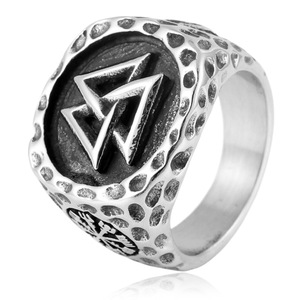 yunnique Men's Geometric <b>Titanium</b> Steel <b>Ring</b> Steel Color Vintage Viking Style Fashion Jewelry Gift - Product Image 1