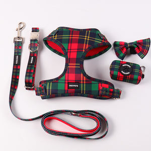 Okeypets-Conjunto de arnés y <span class=keywords><strong>collar</strong></span> de correa para perros pequeños, medianos, sin tirones, sin estrangulamiento, reflectante, ajustable, a cuadros - Product Image 5