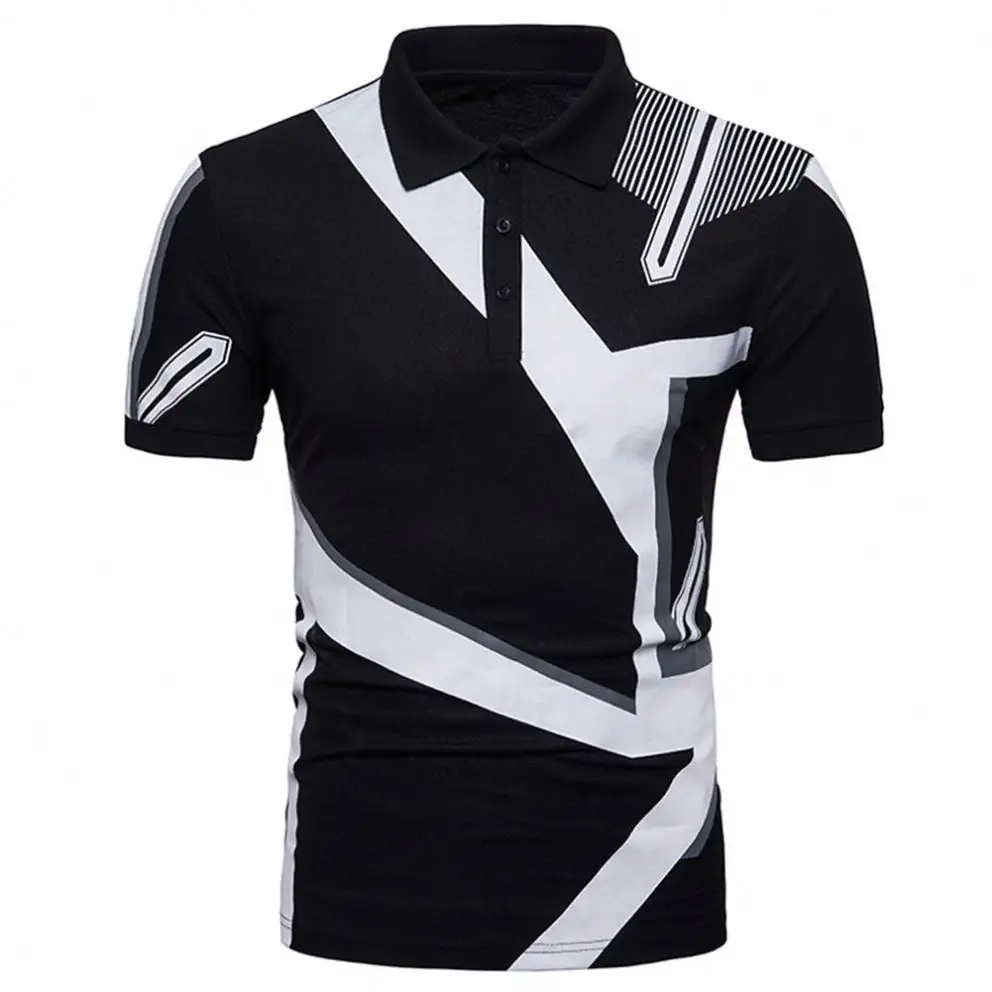 New Men's Summer Leisure Sports Youth Loose Black White Stripe Polo Shirt Wholesale