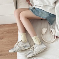 Chaussettes courtes en coton tricotées pour femme, anti-bactériennes, fines, motif à pois, style décontracté, avec logo, pour printemps, été, automne