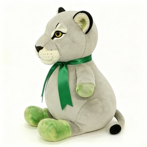Chubby Gray <b>Bear</b> Plush Pillow with Green Ribbon and Feet Bow <b>Cute</b> Round Design Embroidered Stress Relief Toy - Product Image 2