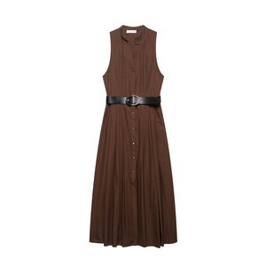 SHENZHU Vestido <span class=keywords><strong>Midi</strong></span> de <span class=keywords><strong>Moda</strong></span> Chic para Mujer, Primavera 2025, con Cinturón, Estilo Vintage, Sin Mangas, Vestidos Femeninos, Robe Mujer - Product Image 1