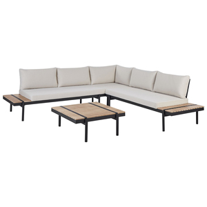 AJUNION Mobilier en aluminium <span class=keywords><strong>Canapé</strong></span> sectionnel en forme <span class=keywords><strong>de</strong></span> L Ensemble <span class=keywords><strong>de</strong></span> <span class=keywords><strong>jardin</strong></span> à cadre KD 4 pièces Mobilier d'extérieur en bois Ensemble <span class=keywords><strong>de</strong></span> salon <span class=keywords><strong>de</strong></span> <span class=keywords><strong>canapé</strong></span> d'angle - Product Image 1