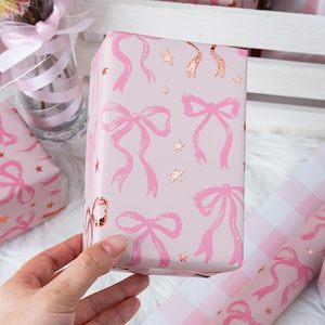 Maypluss Pink <b>Wrapping</b> <b>Paper</b> Roll 46.8 Sq Ft Double Side Reversible Bow Design For Baby Shower Birthday Wedding - Product Image 3
