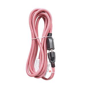 Vintage Stoff Geflochtene 12 Füße Verlängerung Kabel mit 3 Prong Stecker 16 Messer Heavy Duty | Rot und Weiß - Product Image 3