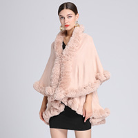801 #   Nouvelle Collection : Cape Châle en Tricot Grande Taille pour Femme avec Col en Fausse Fourrure de Lapin Rex – Modèle Ample et Tendance