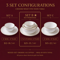 Service de table de luxe en porcelaine fine avec bord doré, comprenant bols et assiettes, pour hôtels et mariages, pour une mise en table complète, vente en gros OEM
