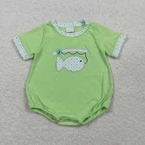 Romper de Manga Corta para Bebé Niño, con Bordado de Pesca, Color Verde Burbuja - Product Image 1