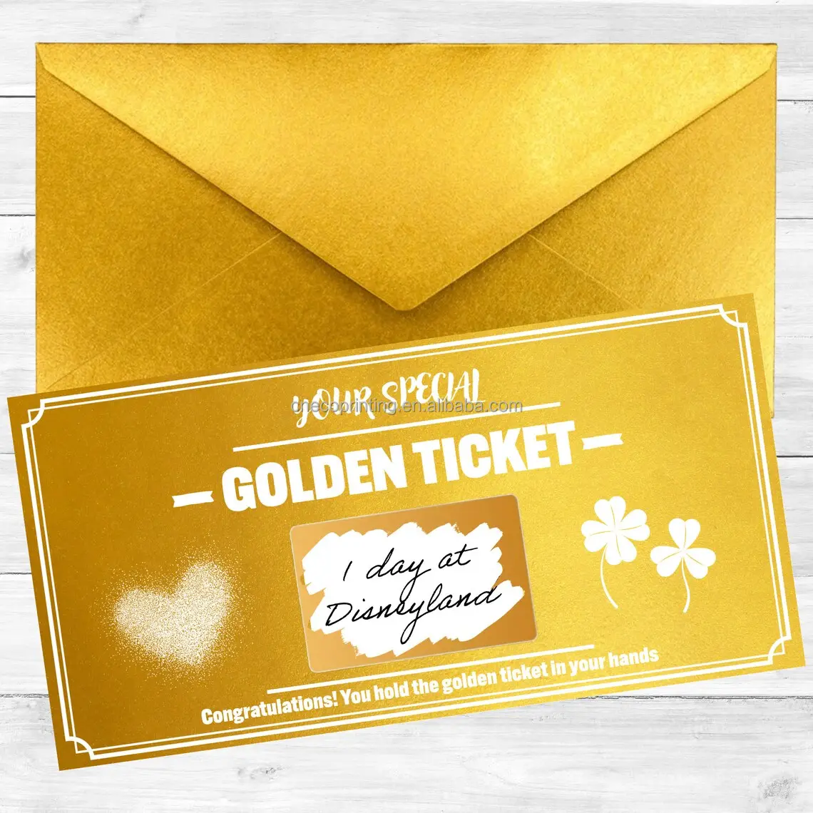 Individueller Druck schreiben Sie Ihre Nachricht enthüllen Goldenes Ticket Rubbel-Karte mit Rubbel-Etiketten