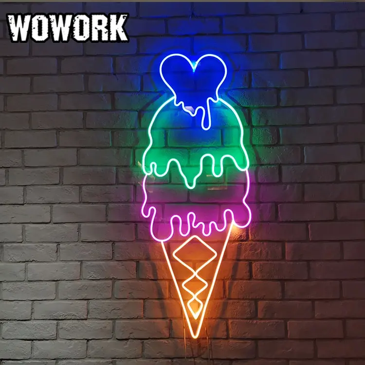 WOWORK 2024 hadiah promosi kustom baru lampu strip neon silikon dukungan akrilik led lampu es krim untuk tanda toko makanan penutup