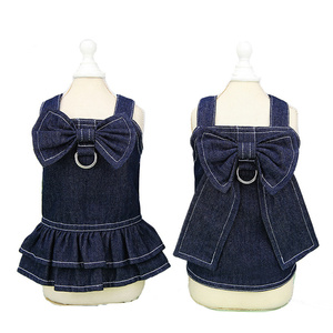 2025 Dog Apparel Jean Jacket Pet Dog <strong>Harness</strong> Denim Jeans Dog Denim <strong>Dress</strong> With Hole - Product Image 2