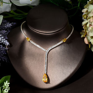 HIBRIDEウォータードロップロングタッセルネックレスイヤリングセットCZ女性ブライダルウェディングジュエリーセットナイジェリアアクセサリーBijoux N-382 - Product Image 4