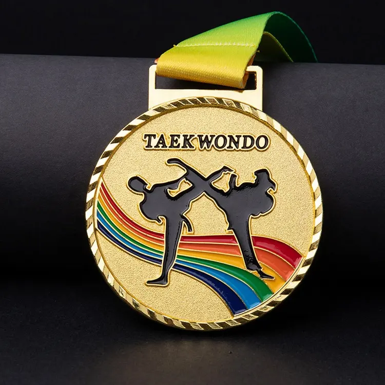 3D Hot sale custom metal award taekwondo sport medal with ribbon