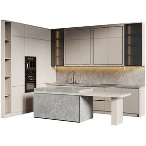 Gabinete de Cocina de Madera Maciza Profesional de Venta Caliente en China, Hermoso Gabinete de Cocina con Chapa de Madera de Roble <span class=keywords><strong>y</strong></span> Piedra Artificial Blanca - Product Image 4