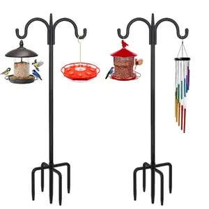 Upgrade Version 91 Inch Three Shepherd Hooks for Outdoor,Bird Feeder Pole with 5 Prong Base, Adjustable Shepard Hooks for Hang