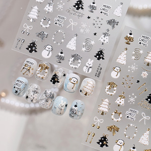 Autocollants pour ongles de Noël, couleur or, arbre, bonhomme de neige, couronne, nœud, autocollants adhésifs pour ongles, décorations pour ongles de Noël, vente en gros - Product Image 3