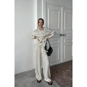 Pijama de Satén a Rayas Negras al por Mayor, ODM, Transpirable y con Cintura Elástica para Familias, para Todas las Temporadas - Product Image 4