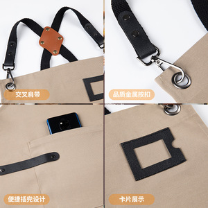 Canvas Apron Waterproof With Cross Straps Logo Design For Restaurant Bar Staff One Size Polyester Material - Product Image 2