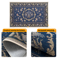 Tapis de sol en tapisserie florale orientale, tapis vintage bleu en jacquard tissé, tapis d'intérieur antidérapant en TPR de 6 mm, sur mesure, OEM, vente en gros
