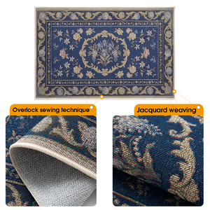 Oriental Floral Tapestry Mats Vintage Blue Jacquard Woven Area Rug 6mm TPR Anti Slip Indoor <strong>Carpet</strong> Custom OEM Wholesale - Product Image 3