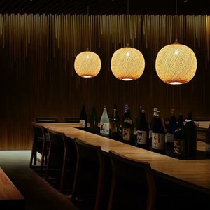 โคมไฟแขวนทรงกลมทำจากไม้ไผ่ ขนาด 30 ซม. 40 ซม. 50 ซม. 60 ซม. หลอดไฟ LED E27 สำหรับห้องน้ำชา บันได ห้องสไตล์เซน บ้าน ร้านอาหาร - Product Image 3