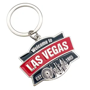 Venda quente Promocional Personalizado Las Vegas tema Chaveiros Metal Rotatable Strass Esmalte Macio Chaveiros com Anéis