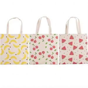 Wholesale Eco-friendly Handled <b>Foldable</b> Canvas Tote <b>Bag</b> with Customized Fruit and Letter Designs Customized Logo MOQ 100pcs - Product Image 1