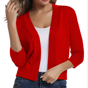 Cardigans Curtos de Cor Sólida com Mangas 3/4, Suéteres Cropped com Frente Aberta, Jaquetas Slim Fit para Mulheres - Product Image 1