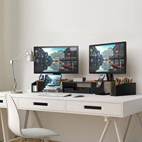 Support de bureau double écran en bois simple avec tiroir, brun rustique