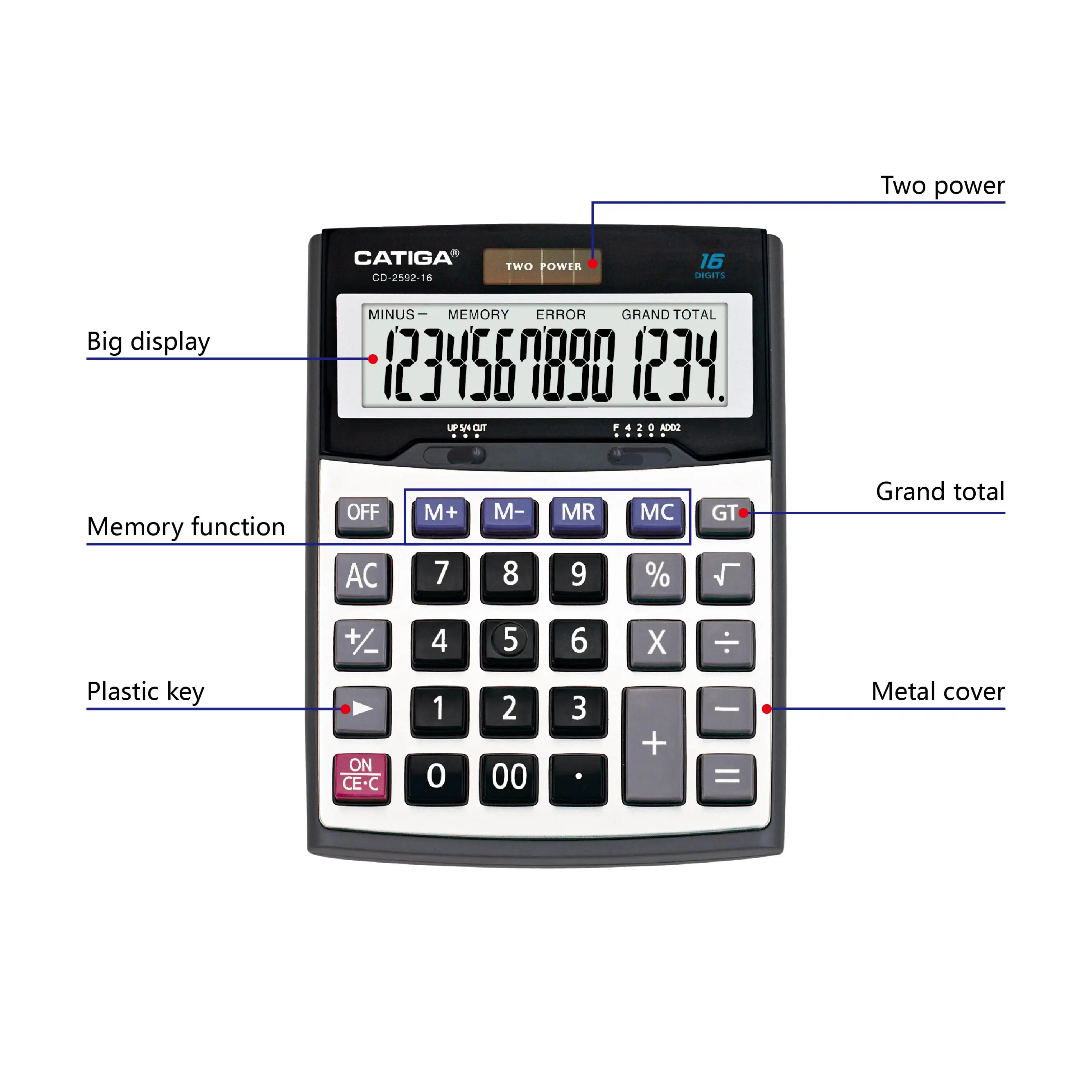 16-значный бизнес-калькулятор с модным механическим красочным ключом катига солнечный калькулятор Электронный Настольный калькулятор